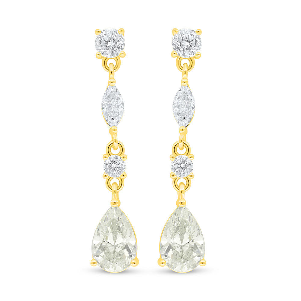 Sterling Silver 925 Earring Golden Plated Embedded With Diamond Color And White Zircon