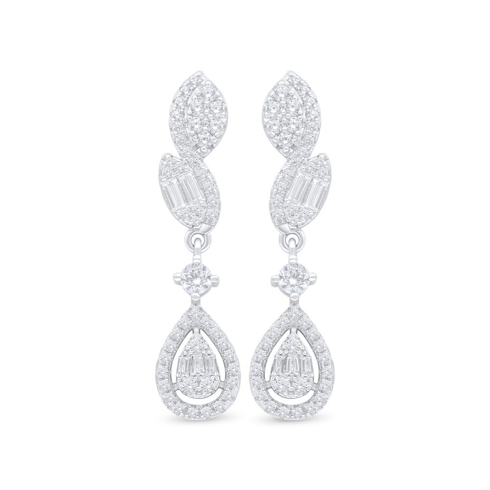 Sterling Silver 925 Earring Rhodium Plated Embedded With White Zircon