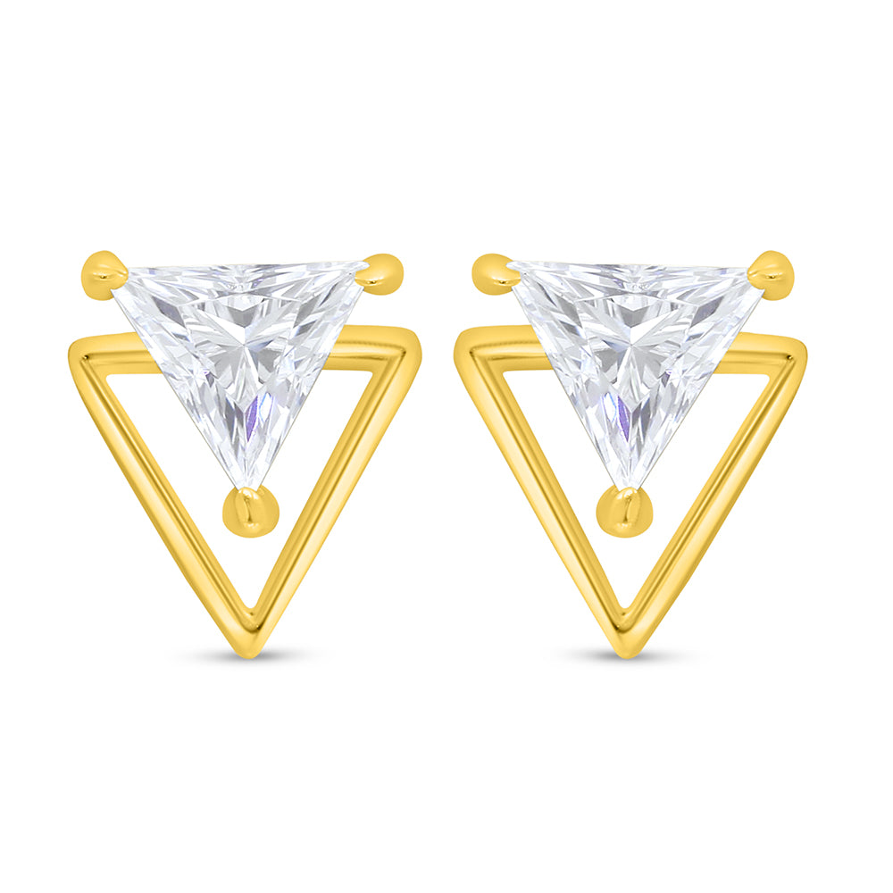 Sterling Silver 925 Earring Golden Plated Embedded With White Zircon