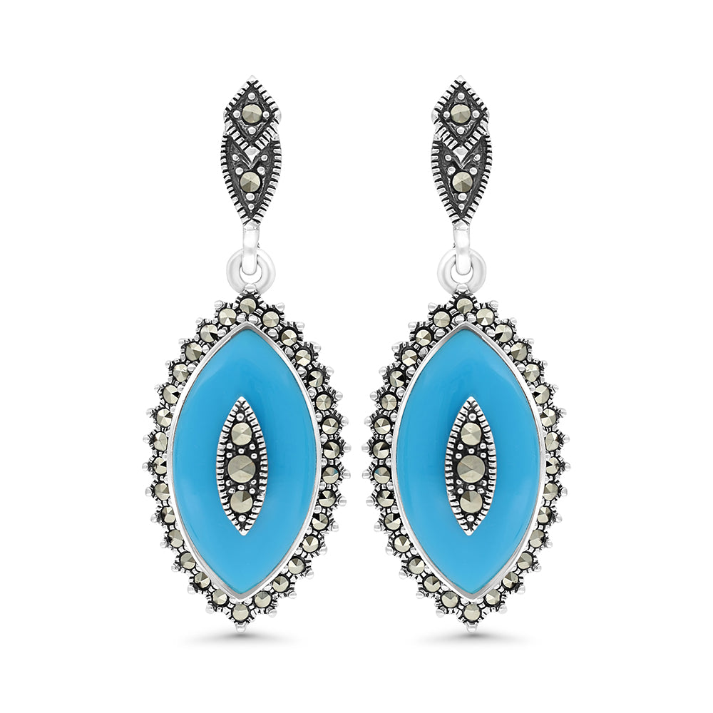 اقراط من الفضة الخالصة عيار 925 مرصعه احجار فيروز معالج و ماركسايت