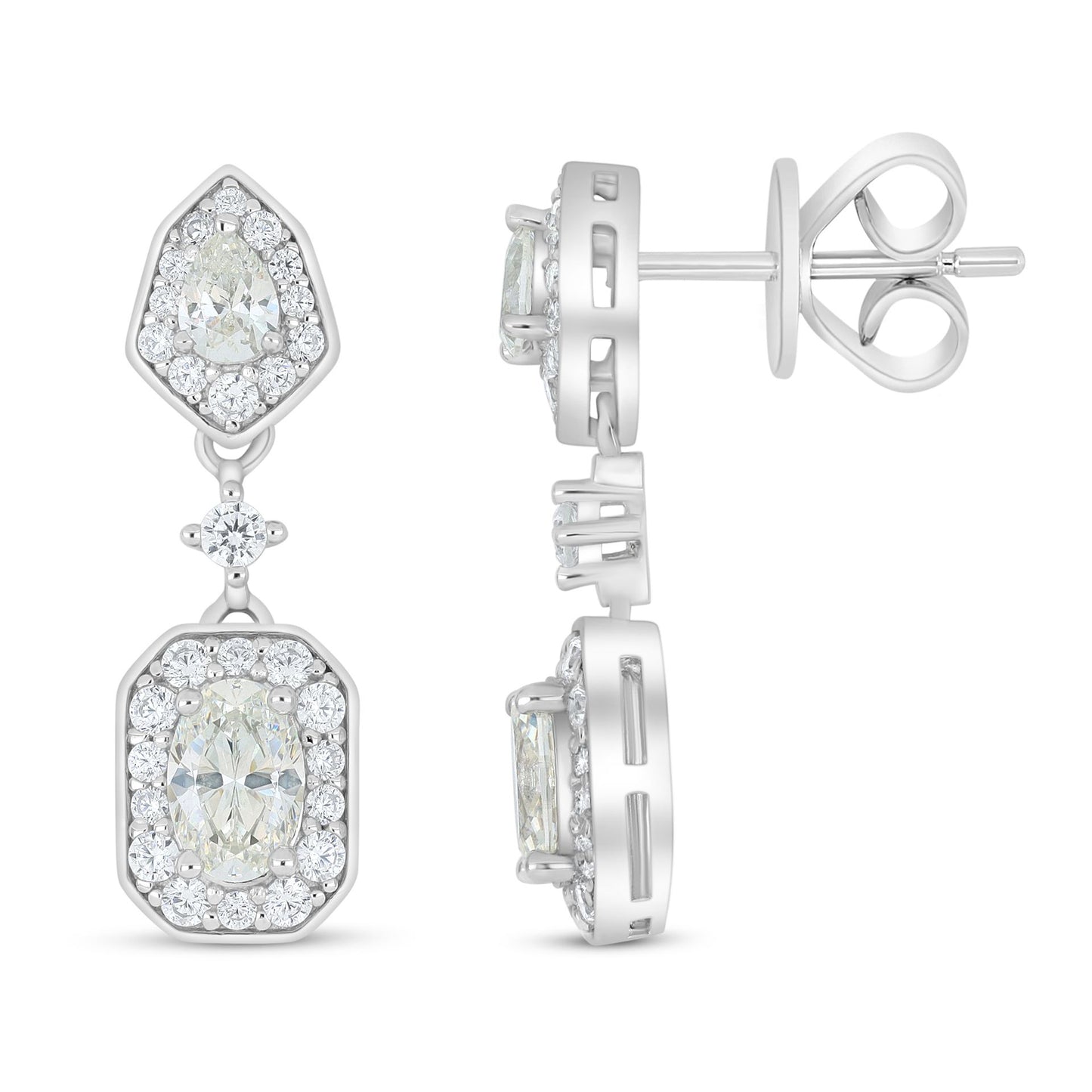 Sterling Silver 925 Earring Rhodium Plated Embedded With Diamond Zircon And White Zircon