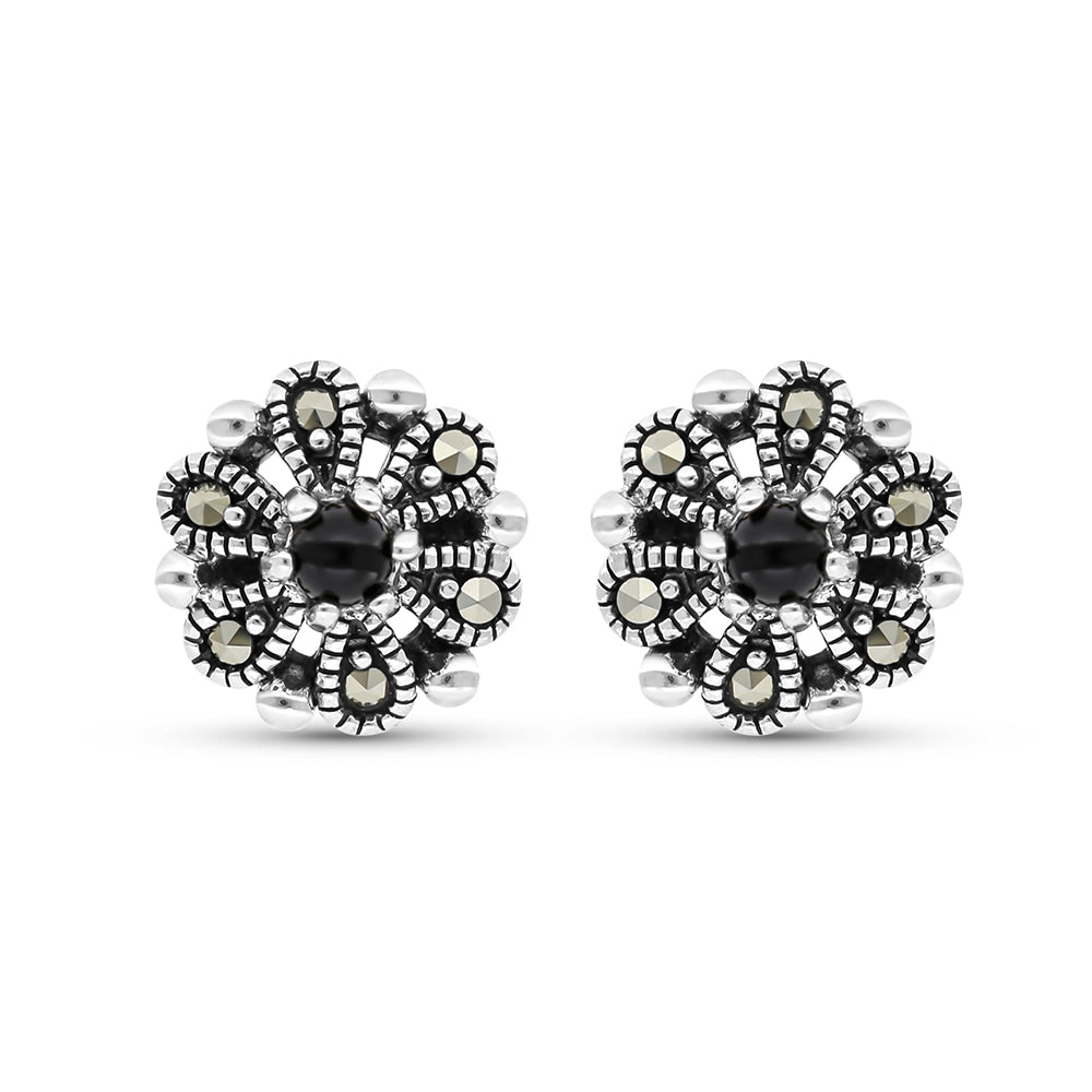 اقراط من الفضة الخالصة عيار 925 مرصعه احجار اونكس الطبيعي و ماركسايت