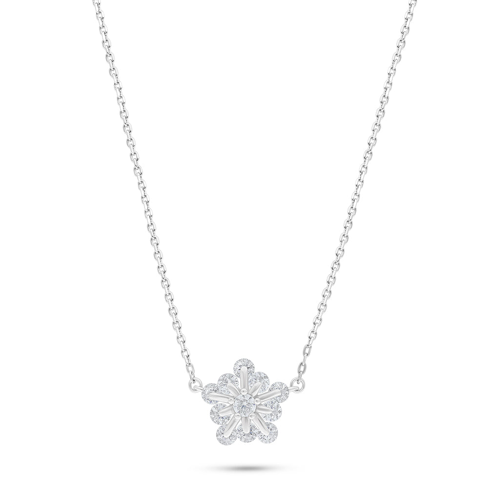 Sterling Silver 925 Necklace Rhodium Plated Embedded With White Zircon