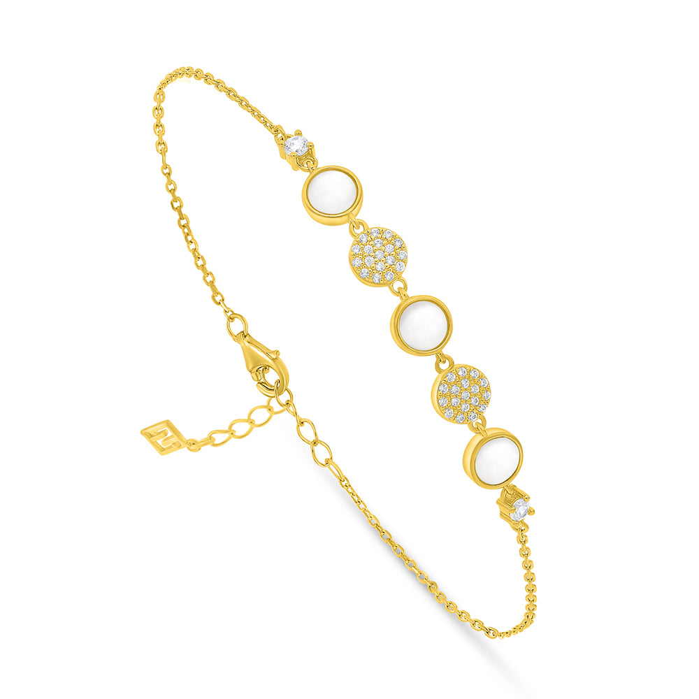 Sterling Silver 925 Bracelet Golden Plated Embedded With White Shell And White Zircon