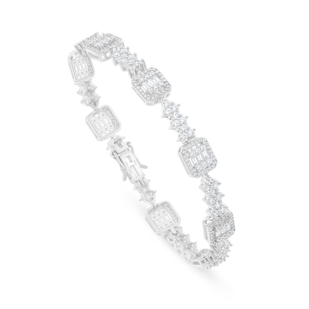 Sterling Silver 925 Bracelet Rhodium Plated Embedded With White Zircon