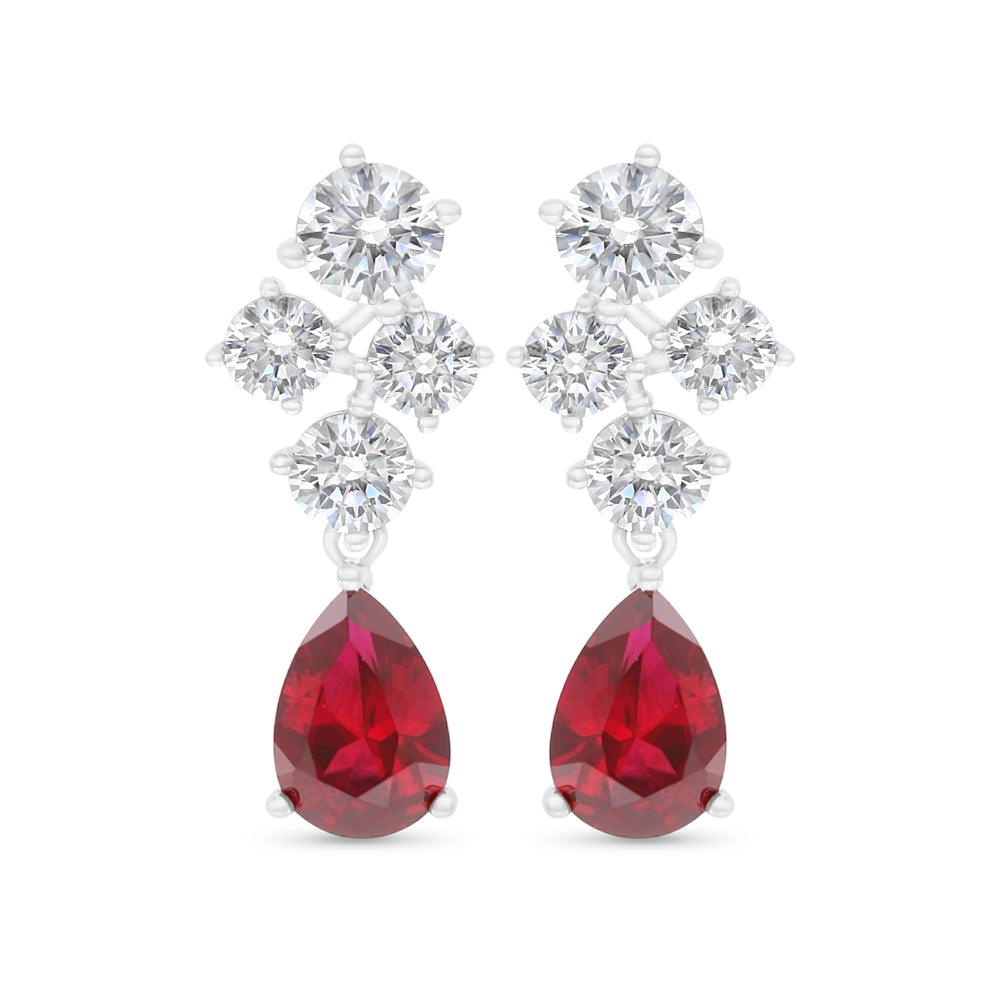 اقراط من الفضة الخالصة عيار 925 مطلي روديوم مرصعة ياقوت كروندوم و فص ابيض