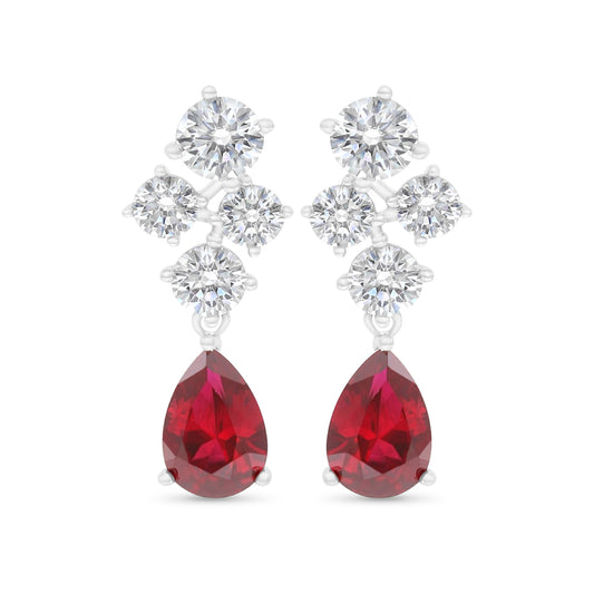 اقراط من الفضة الخالصة عيار 925 مطلي روديوم مرصعة ياقوت كروندوم و فص ابيض