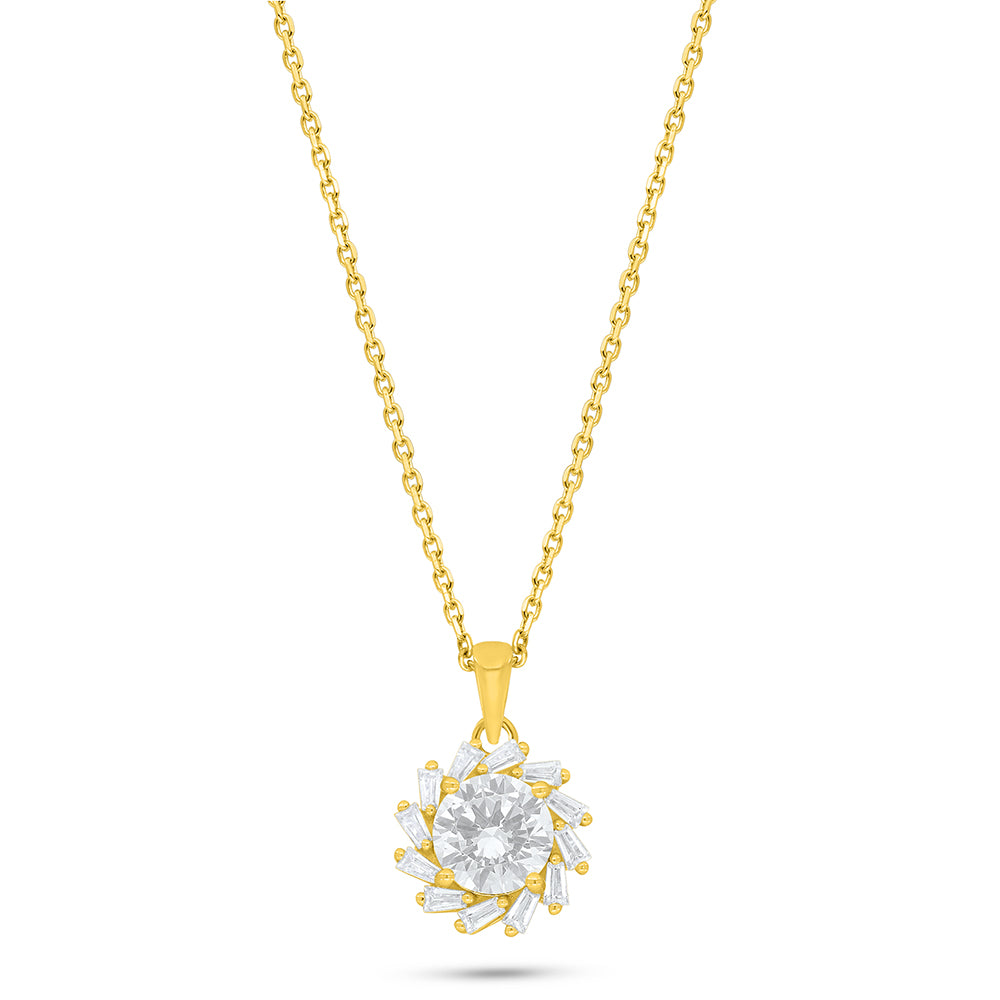 Sterling Silver 925 Necklace Golden Plated Embedded With White Zircon