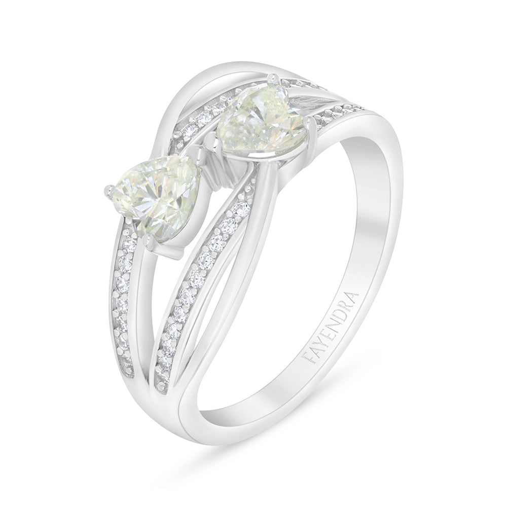 خاتم من الفضة الخالصة عيار 925 مطلي روديوم مرصع بالزركون الكناري الالماسي و فص ابيض