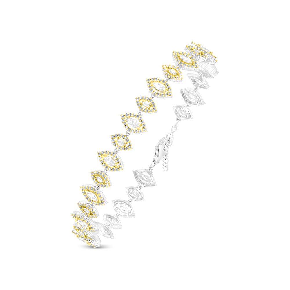 Sterling Silver 925 Bracelet Rhodium And Gold Plated Embedded With White CZ