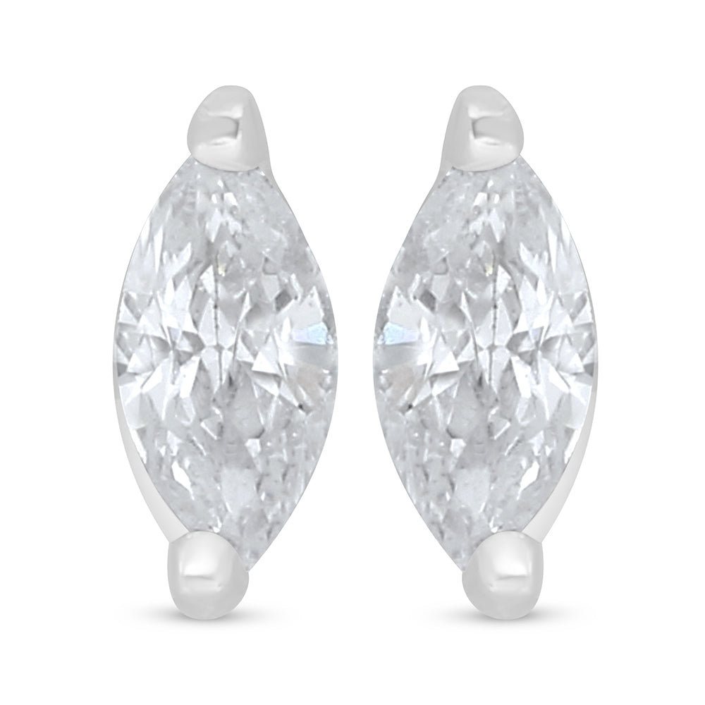 Sterling Silver 925 Earring Rhodium Plated Embedded With White Zircon
