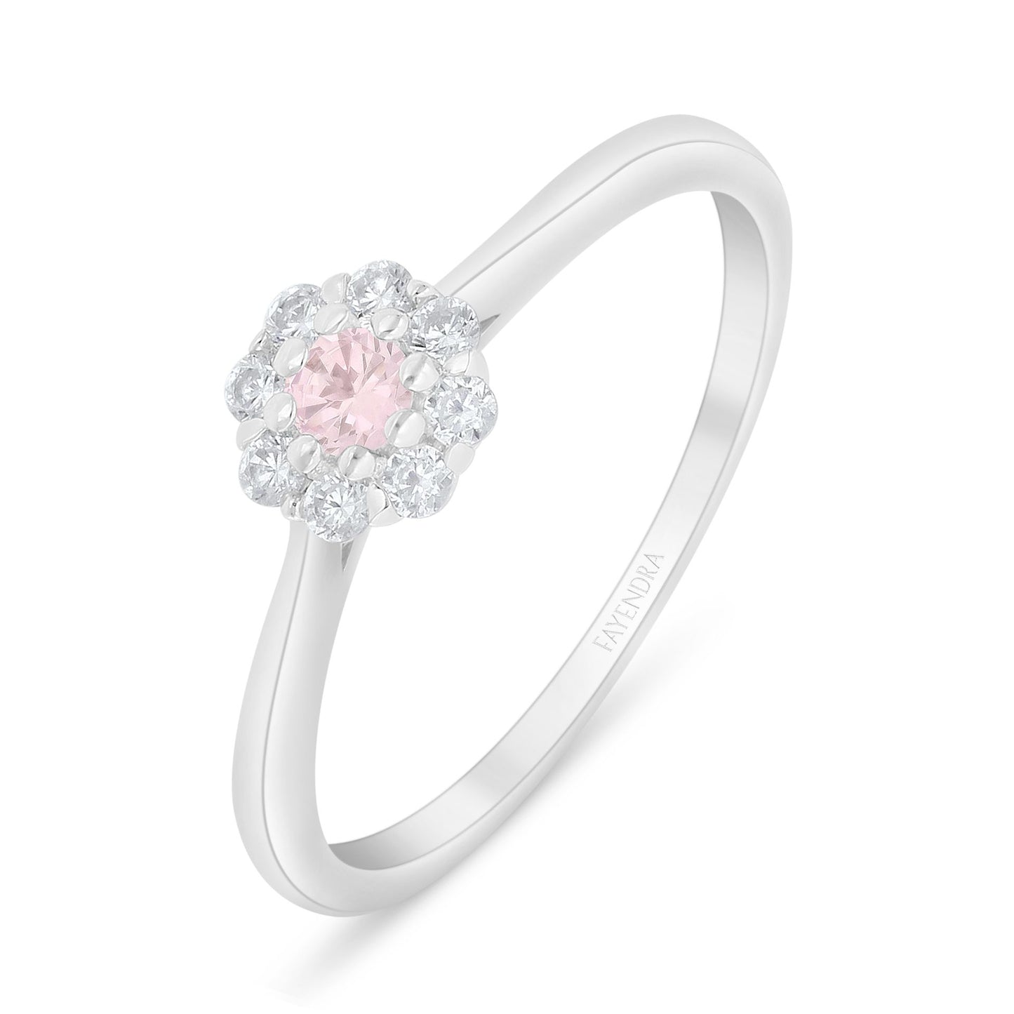 Sterling Silver 925 Ring Rhodium Plated Embedded With Pink Zircon And White Zircon