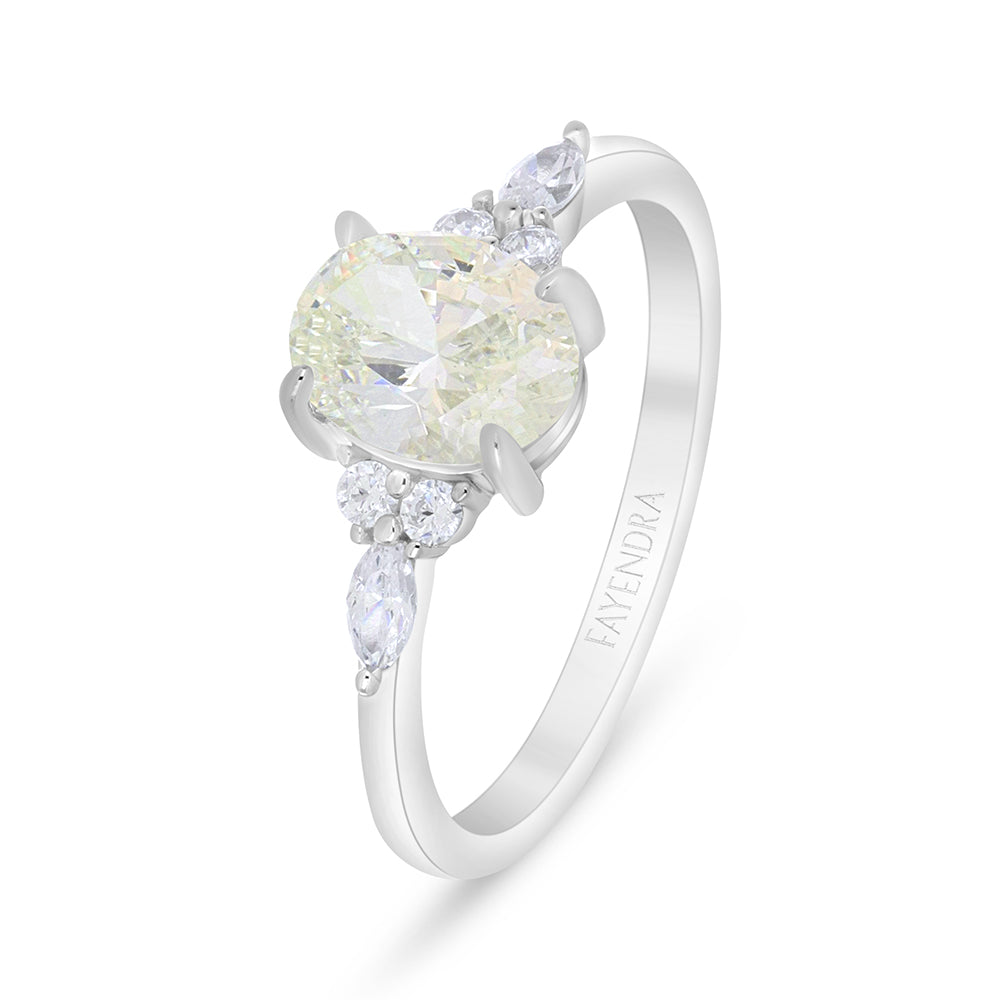 خاتم من الفضة الخالصة عيار 925 مطلي روديوم مرصع بالزركون الكناري الالماسي و فص ابيض