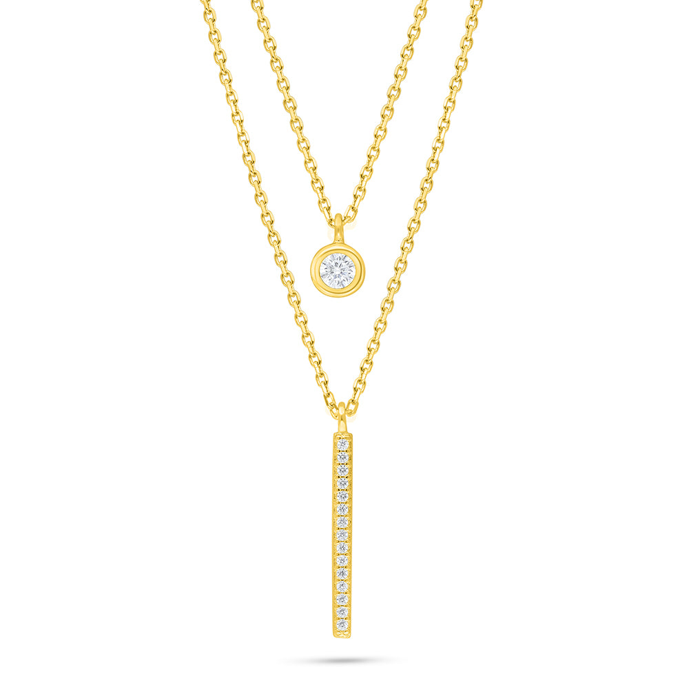 Sterling Silver 925 Necklace Golden Plated Embedded With White Zircon