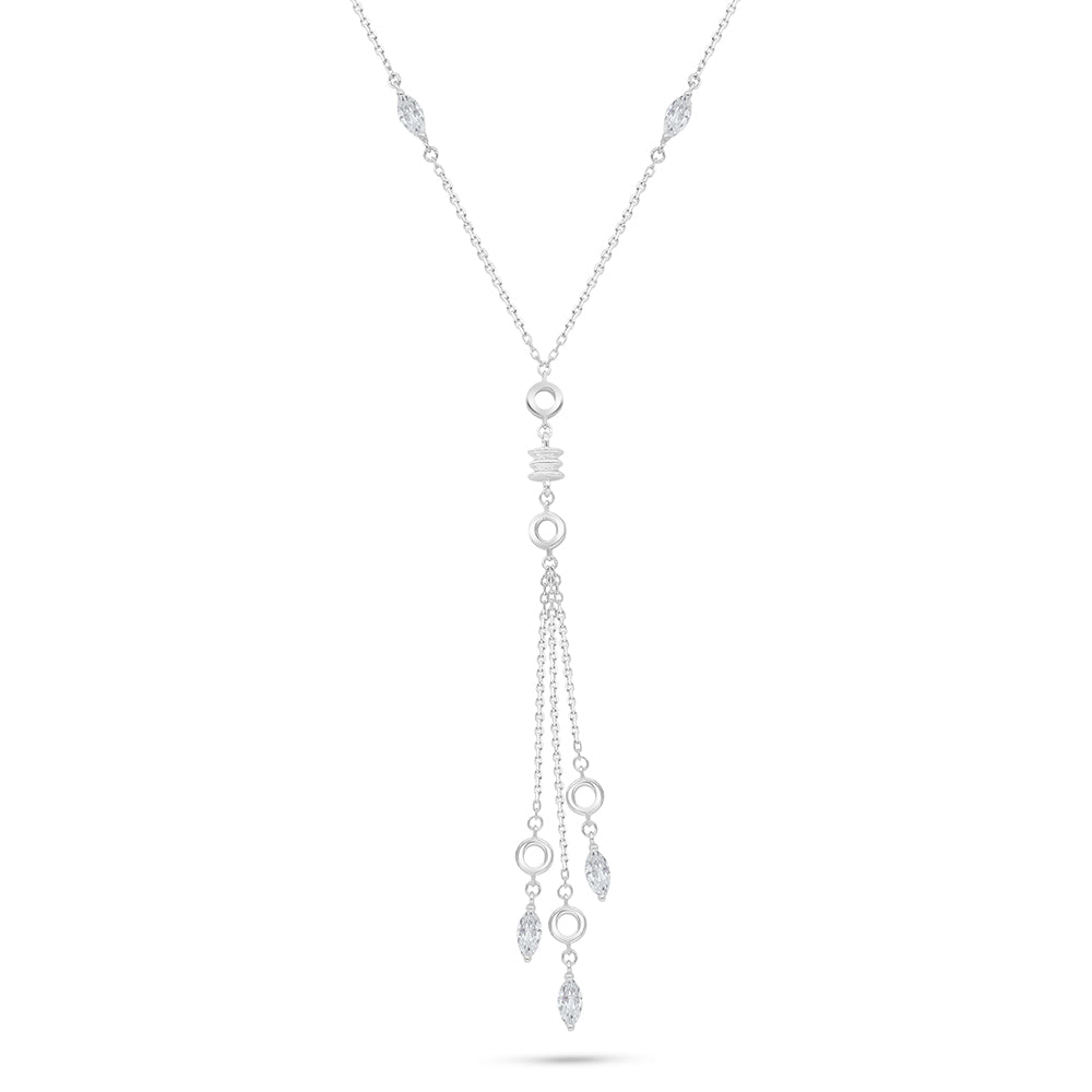 عقد من الفضة الخالصة عيار 925 مطلي روديوم مرصع فص ابيض