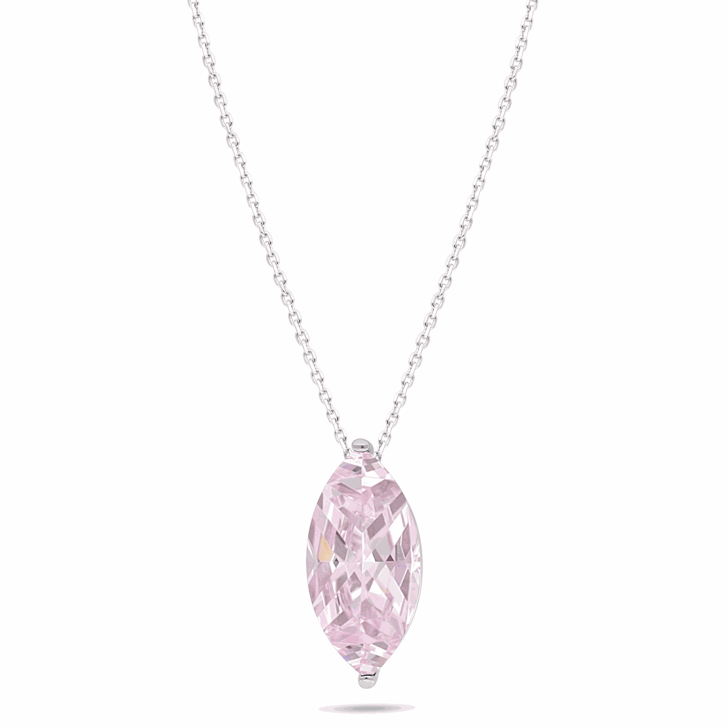 Sterling Silver 925 Necklace Rhodium Plated Embedded With Pink Zircon