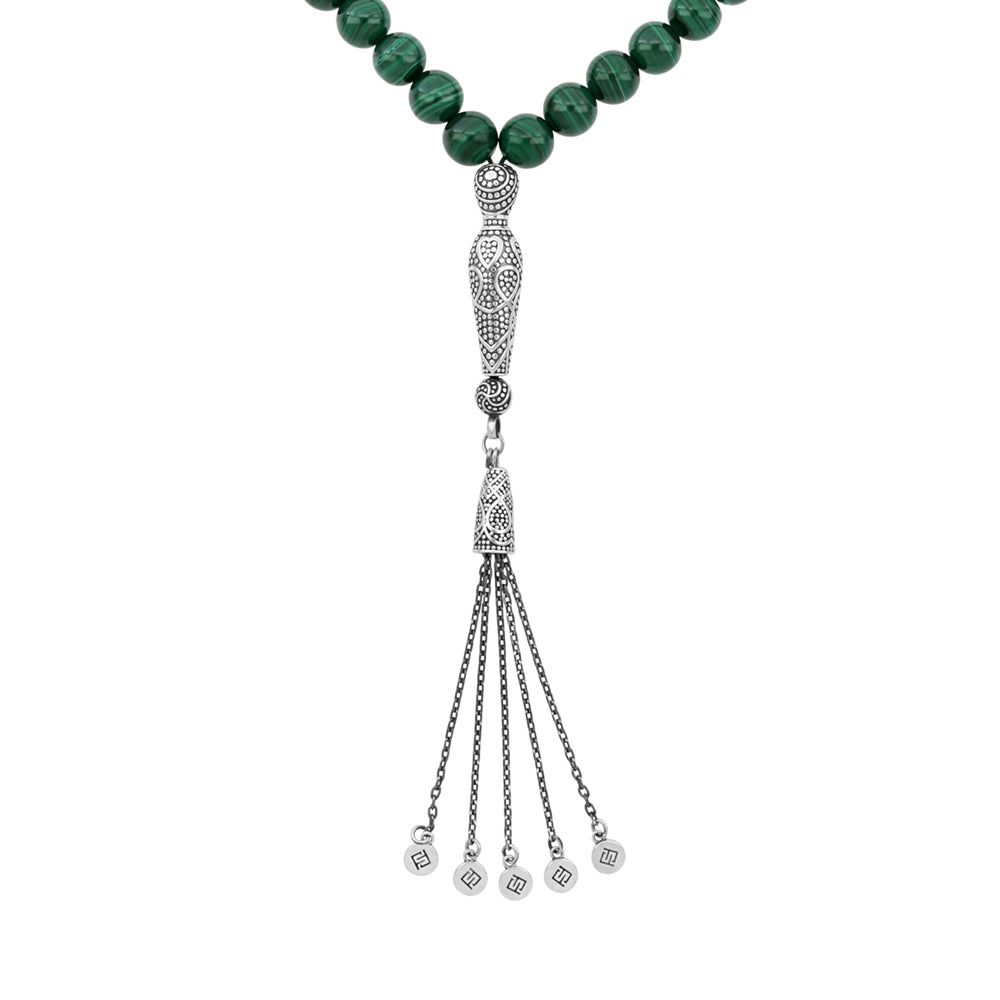 Rosary 33 Sterling Silver 925 Set Oxidized Embedded With Malachite Bead 9-10 ML LOGO