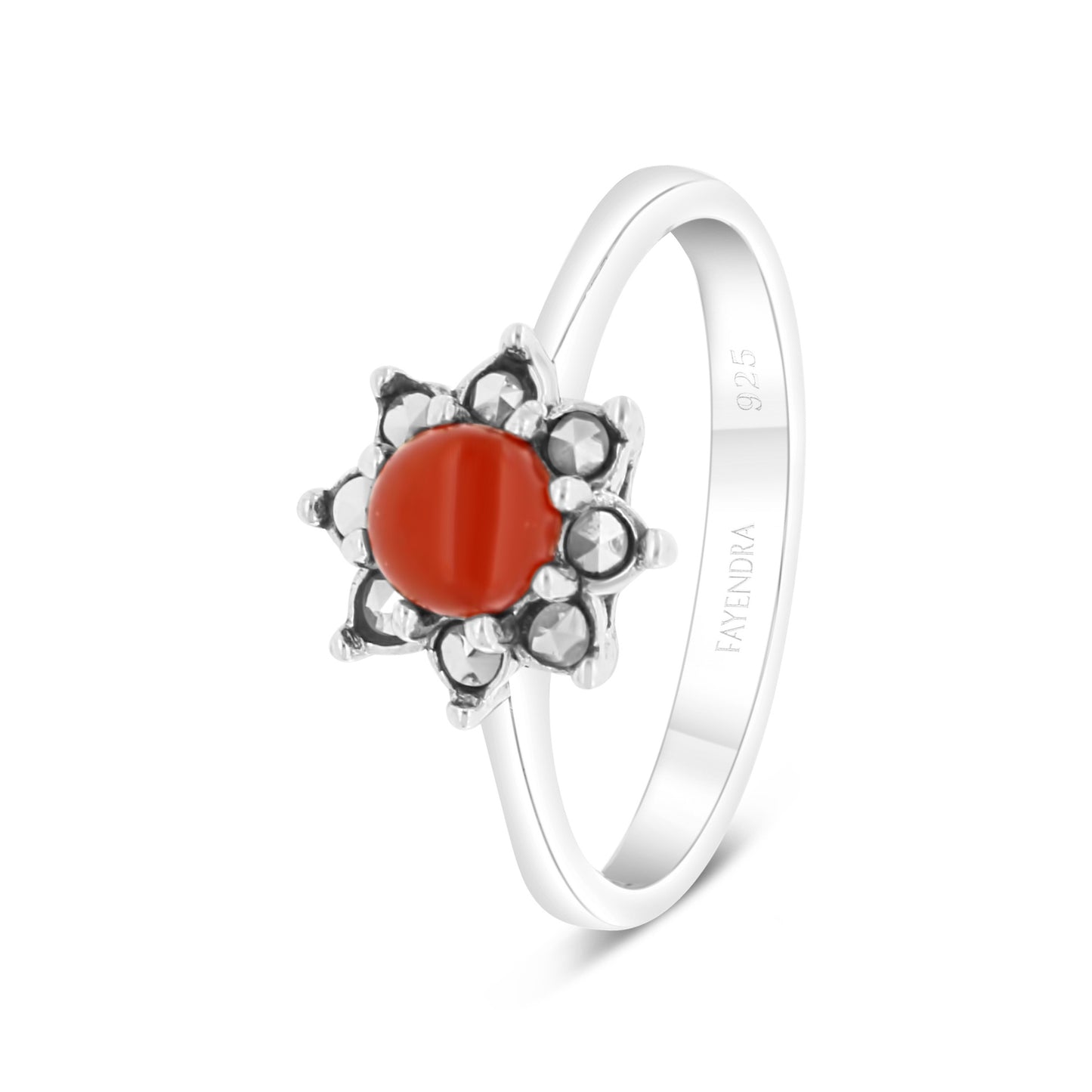 Sterling Silver 925 Ring Embedded With Natural Aqiq And Marcasite Stones