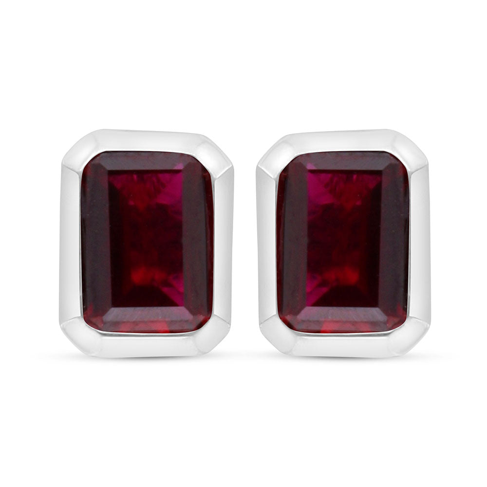 Sterling Silver 925 Earring Rhodium Plated Embedded With Ruby Corundum