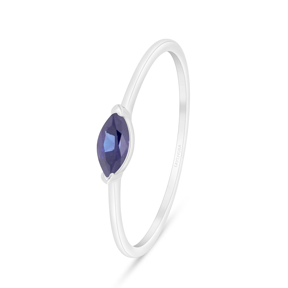 Sterling Silver 925 Ring Rhodium Plated Embedded With Sapphire Corundum