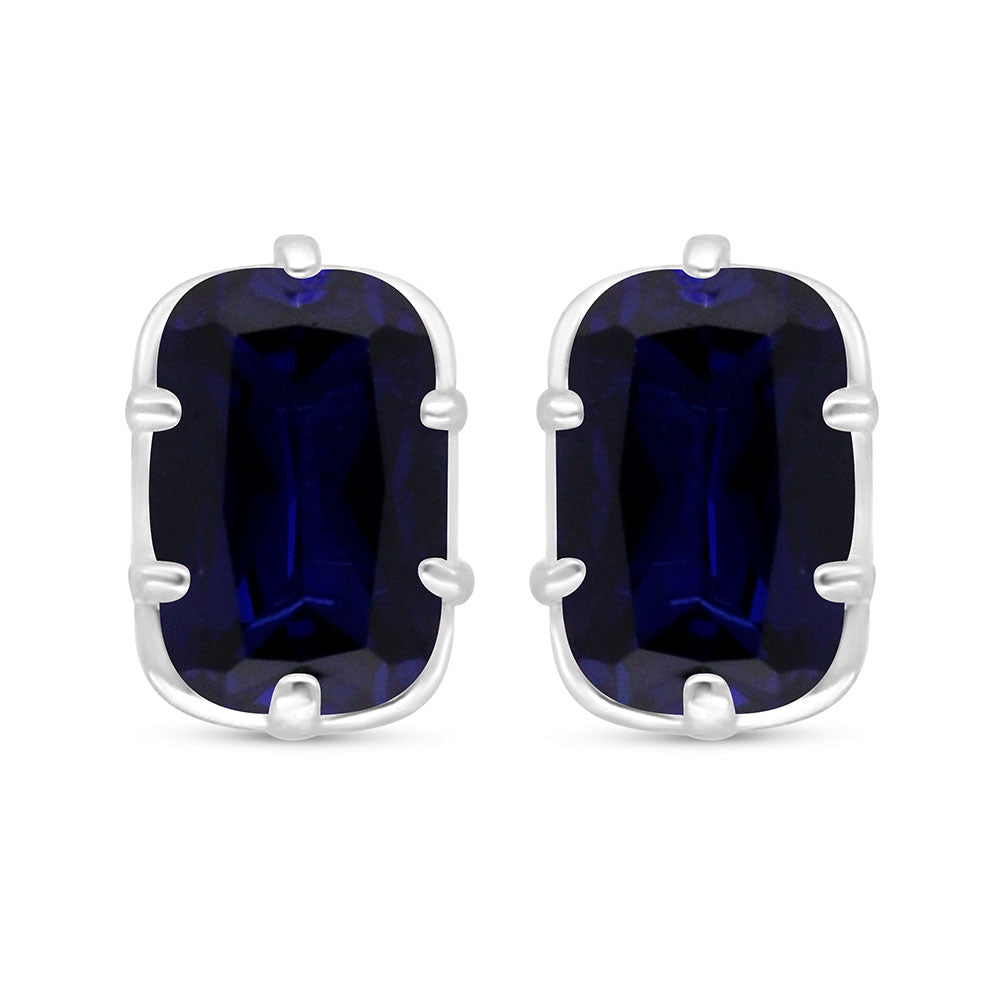 Sterling Silver 925 Earring Rhodium Plated Embedded With Sapphire Corundum
