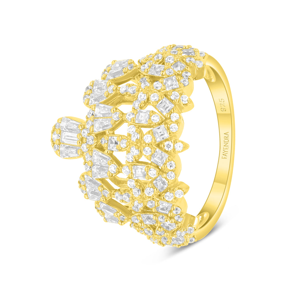 طقم فضة عيار 925 مطلي ذهبي مرصع فص ابيض