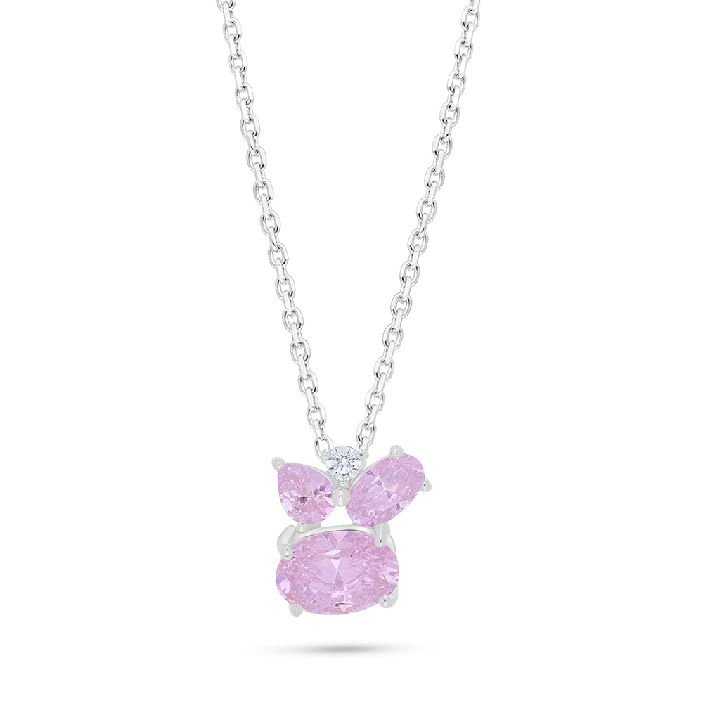 Sterling Silver 925 Necklace Rhodium Plated Embedded With Pink Zircon And White Zircon