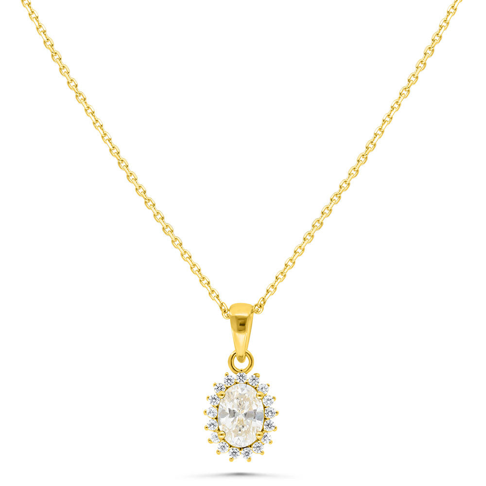 Sterling Silver 925 Necklace Golden Plated Embedded With White Zircon