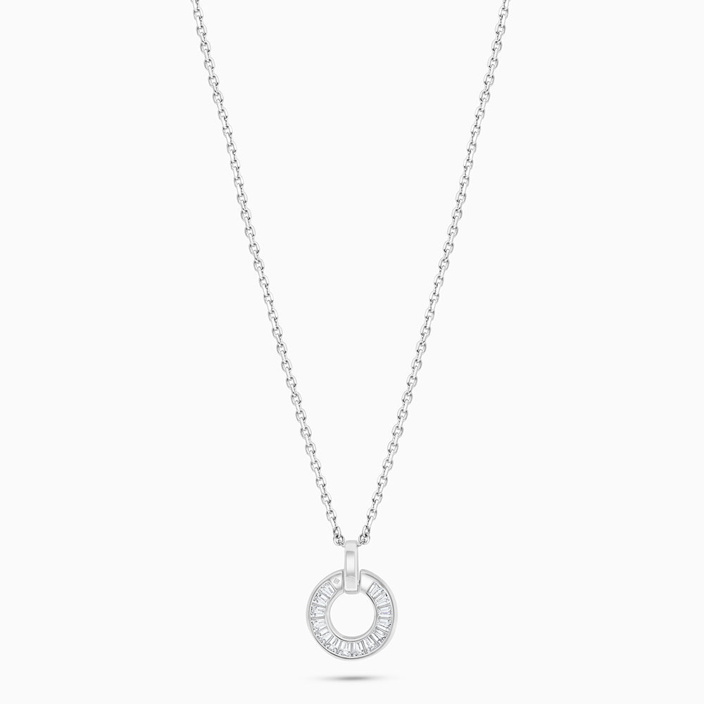 Sterling Silver 925 Necklace Rhodium Plated Embedded With White Zircon