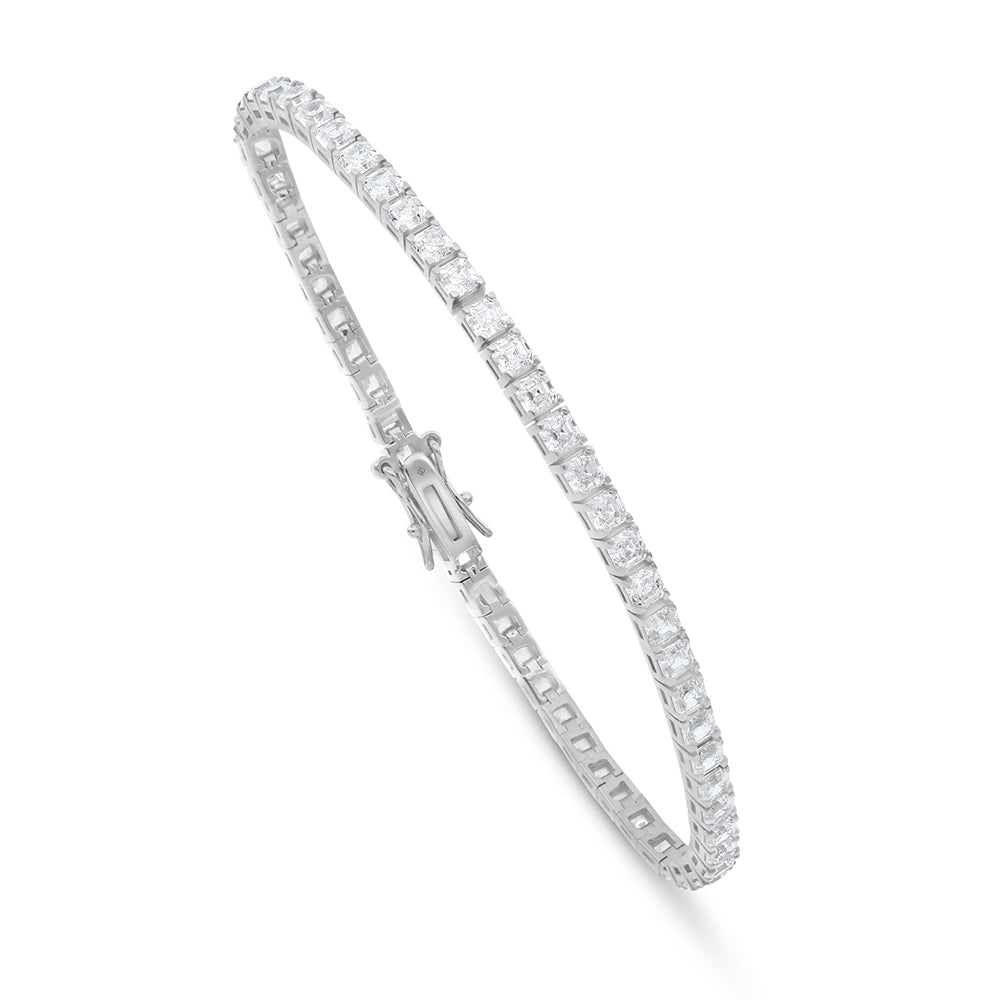 Sterling Silver 925 Bracelet Rhodium Plated Embedded With White Zircon