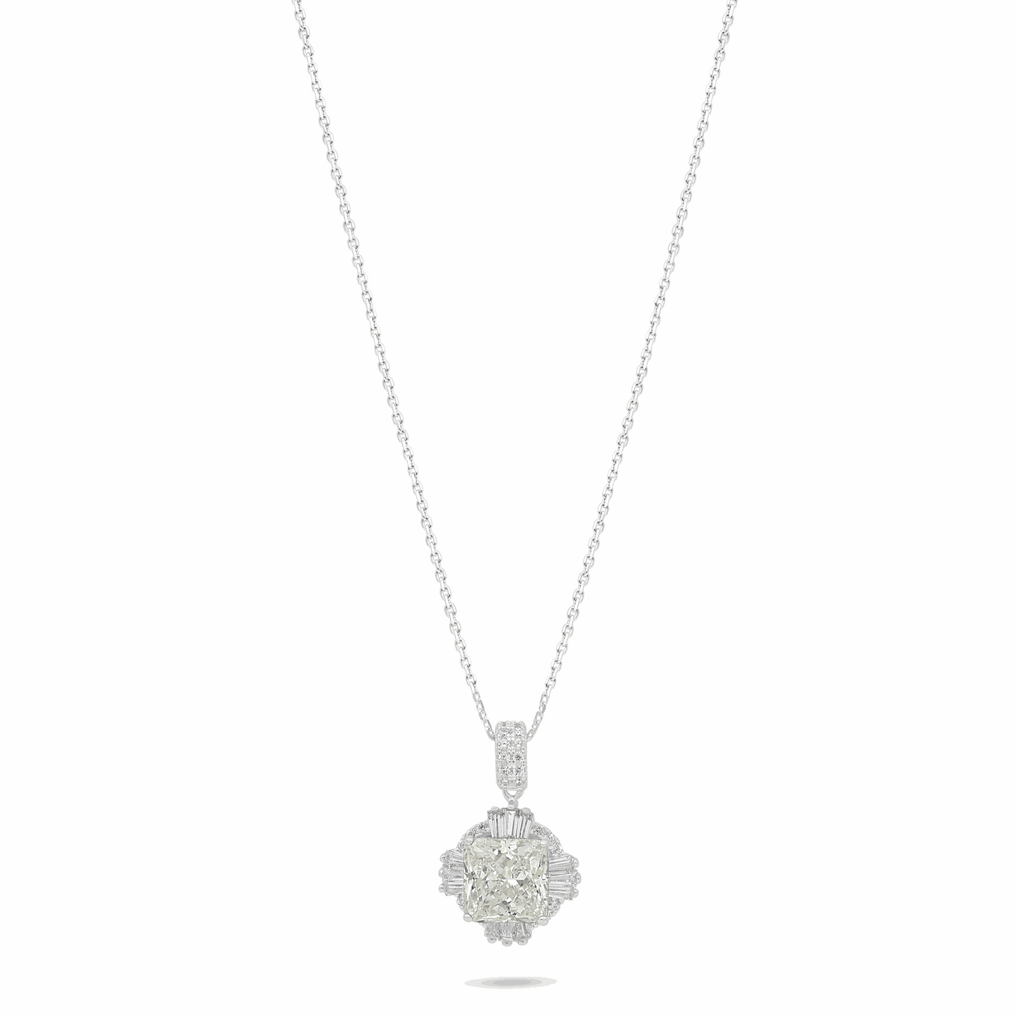 Sterling Silver 925 Necklace Rhodium Plated Embedded With Diamond Zircon And White Zircon