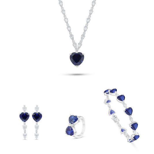 Sterling Silver 925 SET Rhodium Plated Embedded With Sapphire Corundum And White Zircon