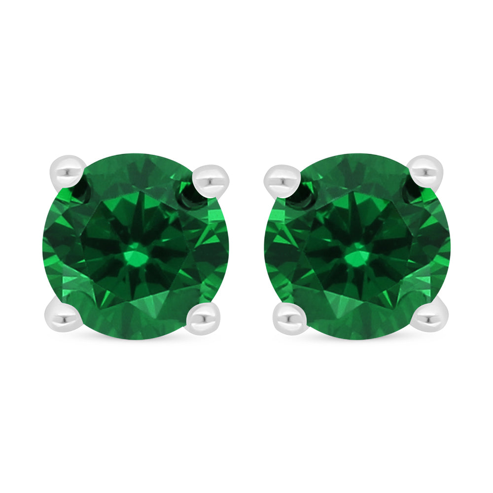 Sterling Silver 925 Earring Rhodium Plated Embedded With Emerald Zircon