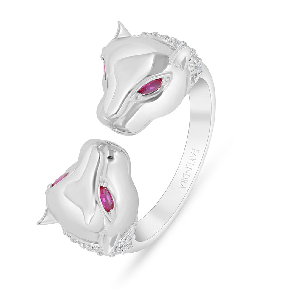 Sterling Silver 925 Ring Rhodium Plated Embedded With Ruby Corundum And White Zircon