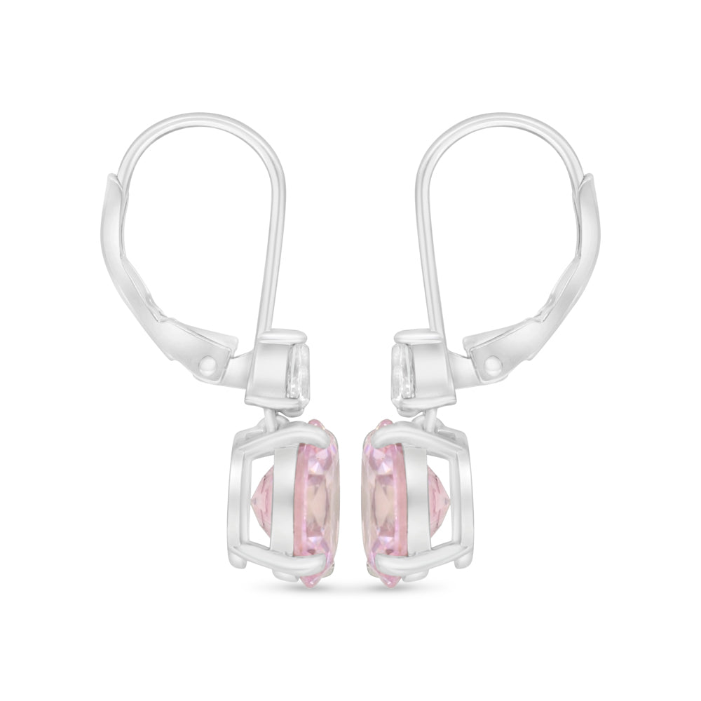 Sterling Silver 925 Earring Rhodium Plated Embedded With pink Zircon And White Zircon