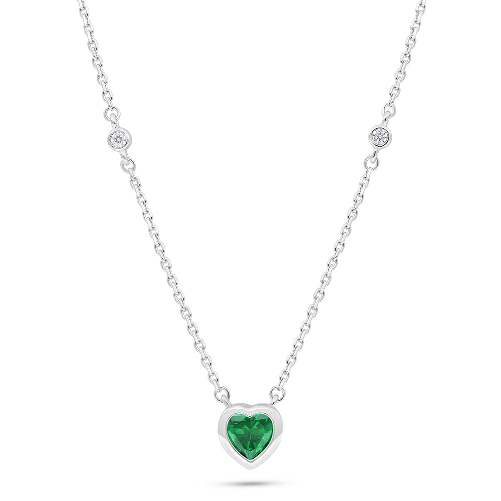 Sterling Silver 925 Necklace Rhodium Plated Embedded With Emerald Zircon And White Zircon