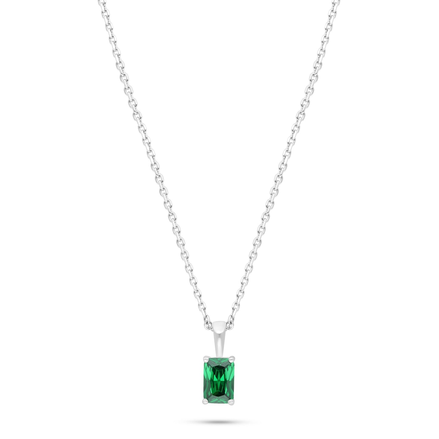 Sterling Silver 925 Necklace Rhodium Plated Embedded With Emerald Zircon
