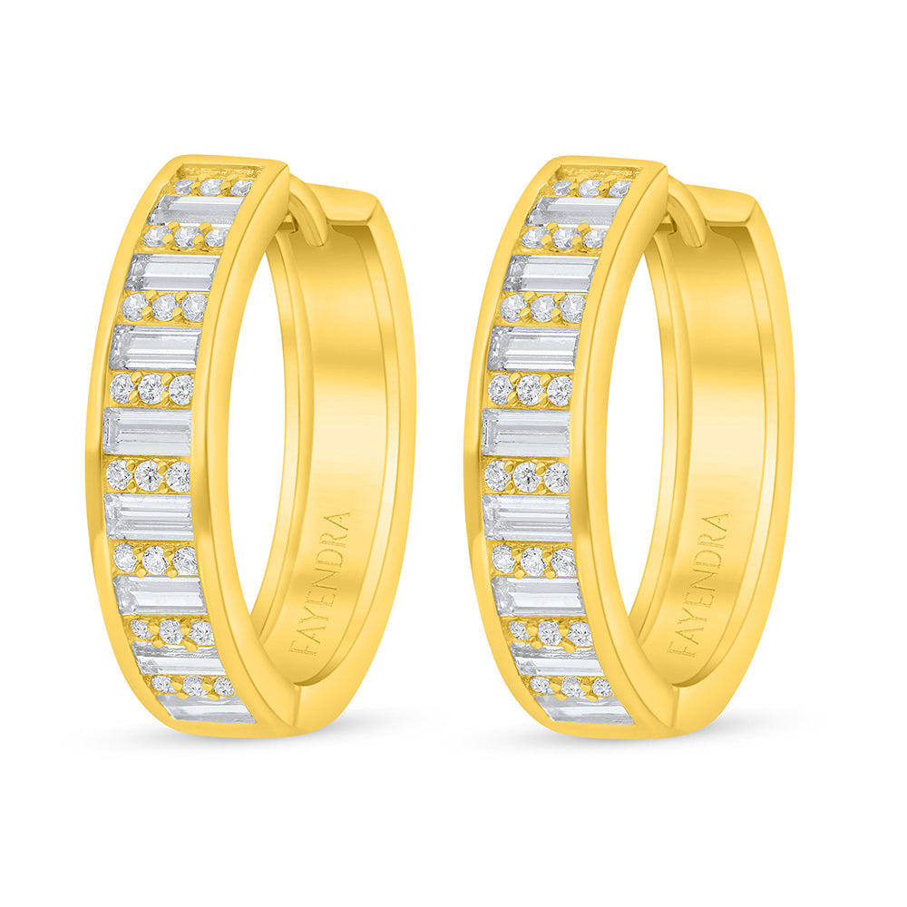 Sterling Silver 925 Earring Golden Plated Embedded With White Zircon