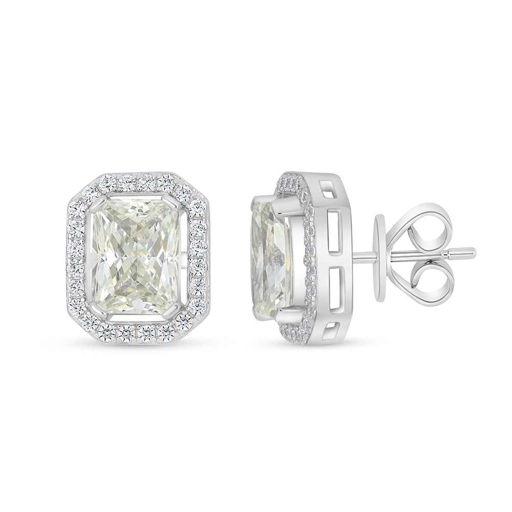 Sterling Silver 925 Earring Rhodium Plated Embedded With Diamond Zircon And White Zircon