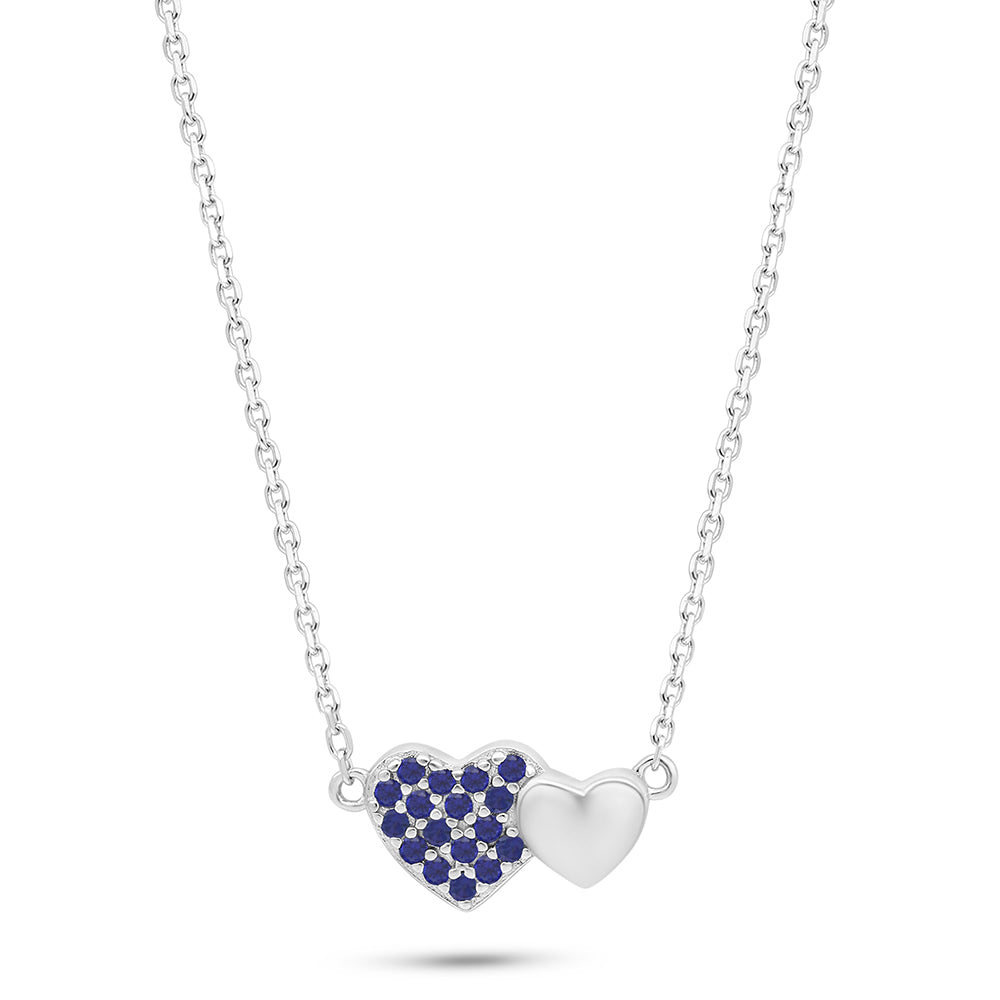 Sterling Silver 925 Necklace Rhodium Plated Embedded With Sapphire Corundum