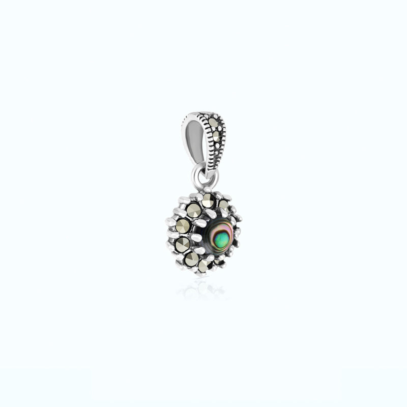 Sterling Silver 925 Pendant Embedded With Natural Blue Shell And Marcasite Stones