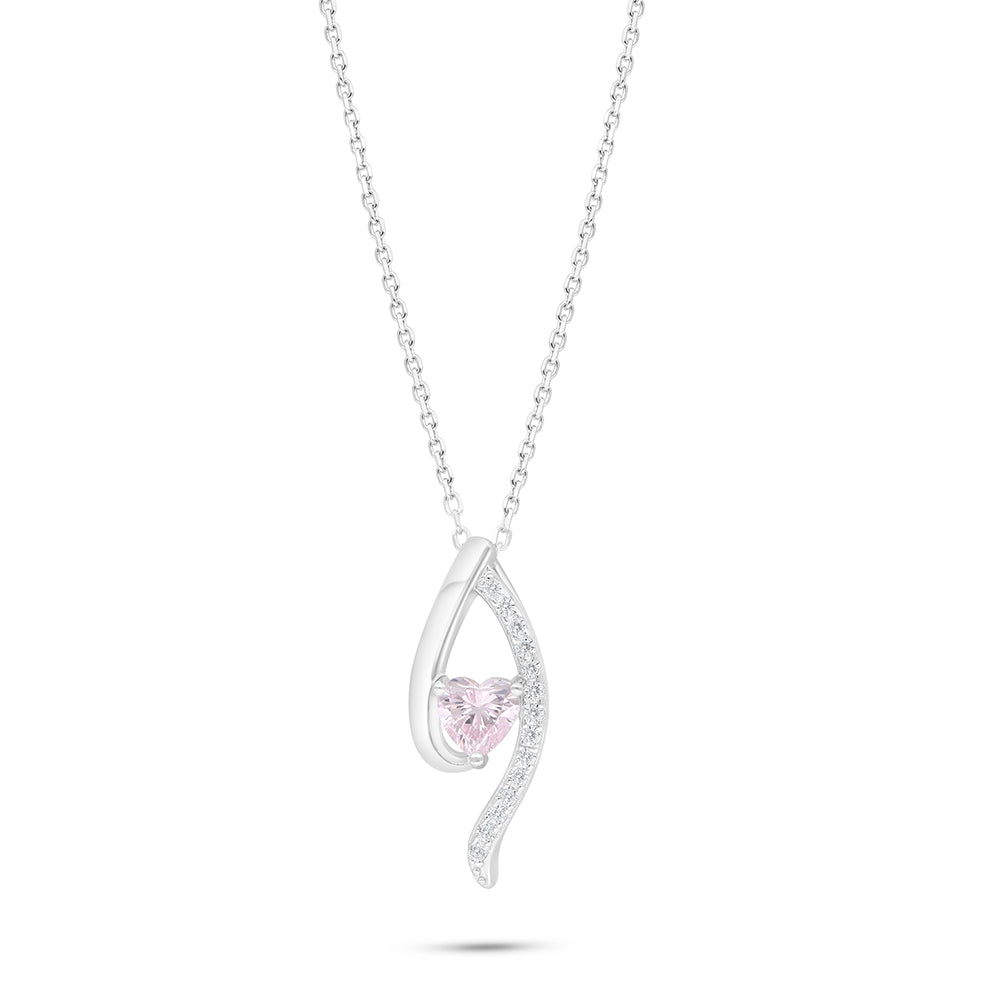 Sterling Silver 925 Necklace Rhodium Plated Embedded With Pink Zircon And White Zircon