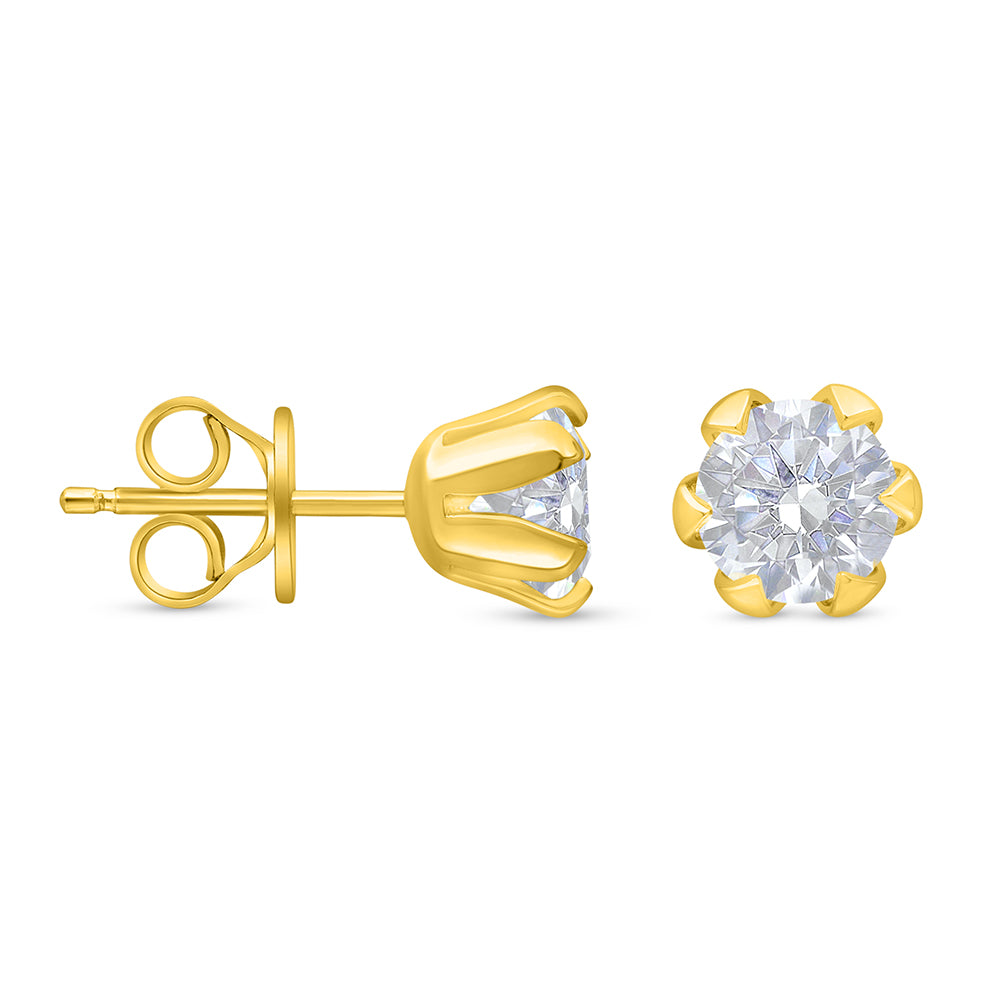 Sterling Silver 925 Earring Golden Plated Embedded With White Zircon