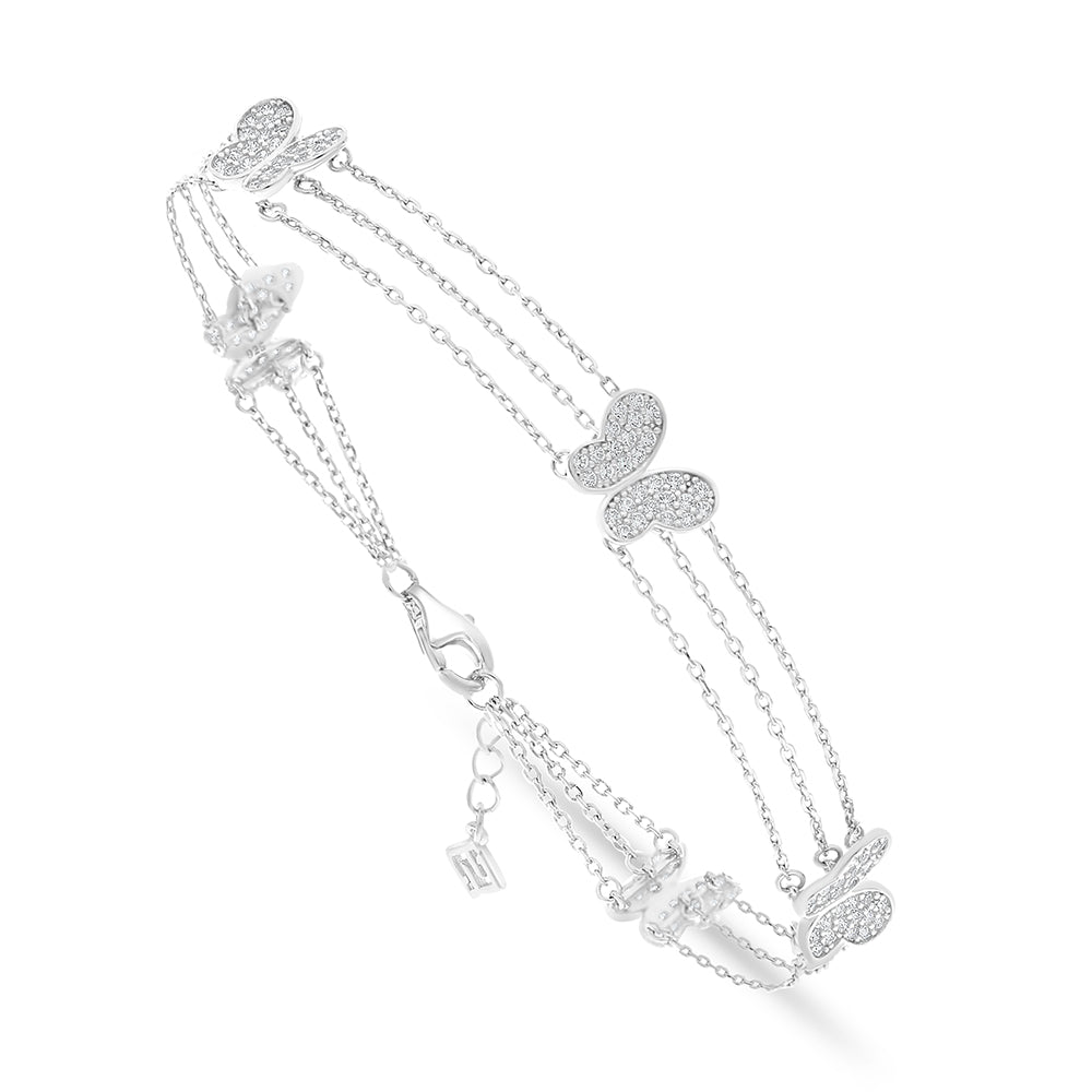 Sterling Silver 925 Bracelet Rhodium Plated Embedded With White Zircon