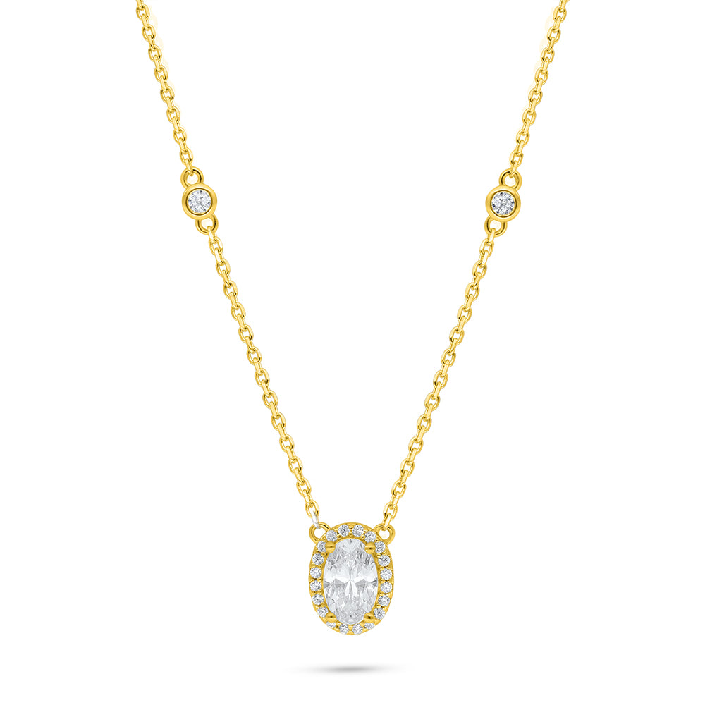 Sterling Silver 925 Necklace Golden Plated Embedded With White Zircon