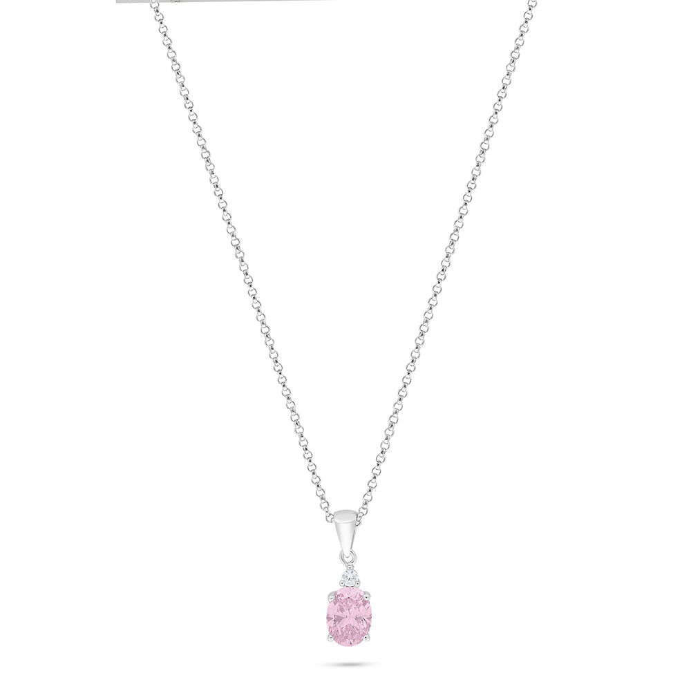 Sterling Silver 925 Necklace Rhodium Plated Embedded With Pink Zircon And White Zircon