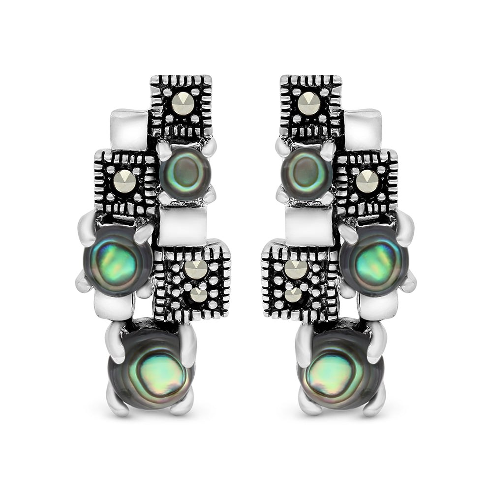 اقراط من الفضة الخالصة عيار 925 مرصعه احجار صدف استرالي طبيعي و ماركسايت