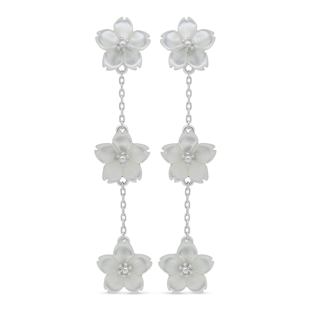 Sterling Silver 925 Earring Rhodium Plated Embedded With White Shell