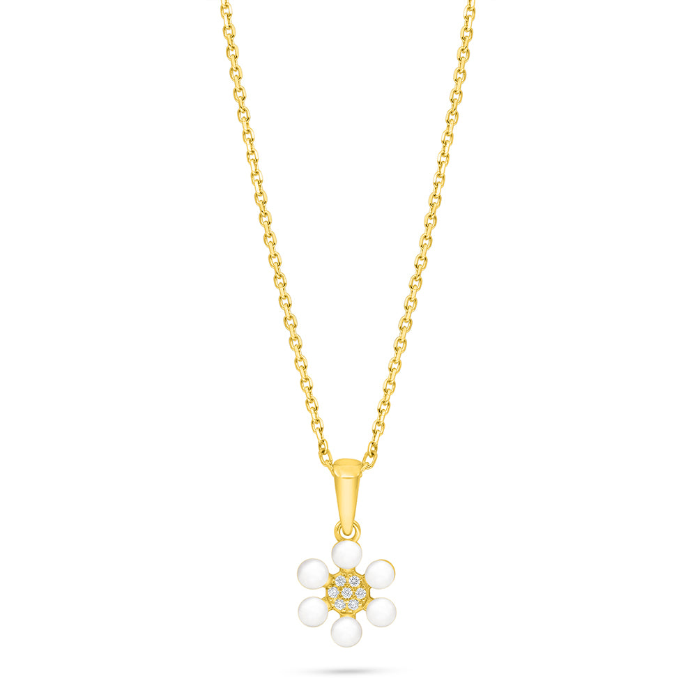 Sterling Silver 925 Necklace Golden Plated Embedded With Natural White Pearl And White Zircon