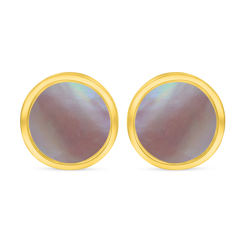 Sterling Silver 925 Earring Golden Plated Embedded With Pink Shell